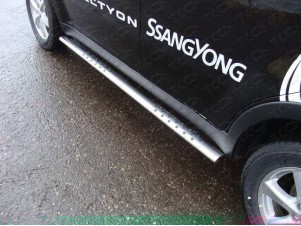 Пороги труба овальная с проступью 75х42 мм для SsangYong Actyon № SSANACT11-04